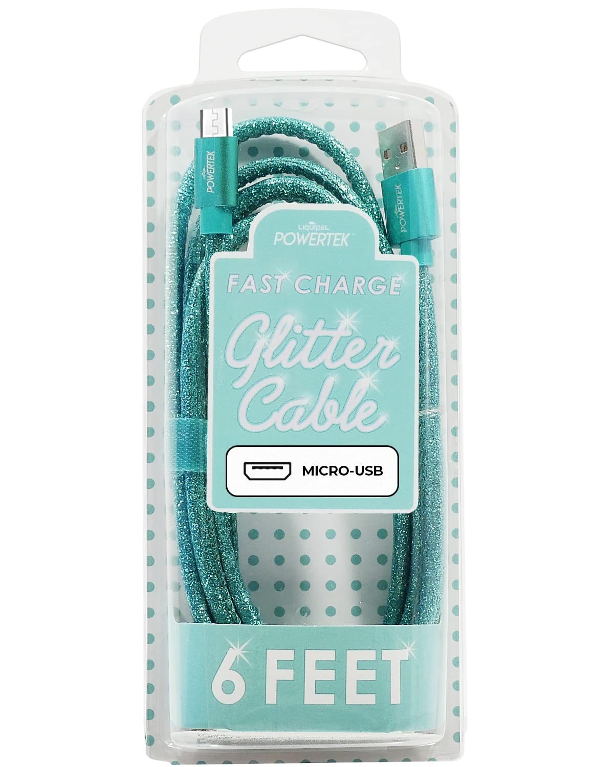 Liquipel Powertek Micro USB Charger Cable for Cell Phones & Electronic Devices, 6FT (Mint)
