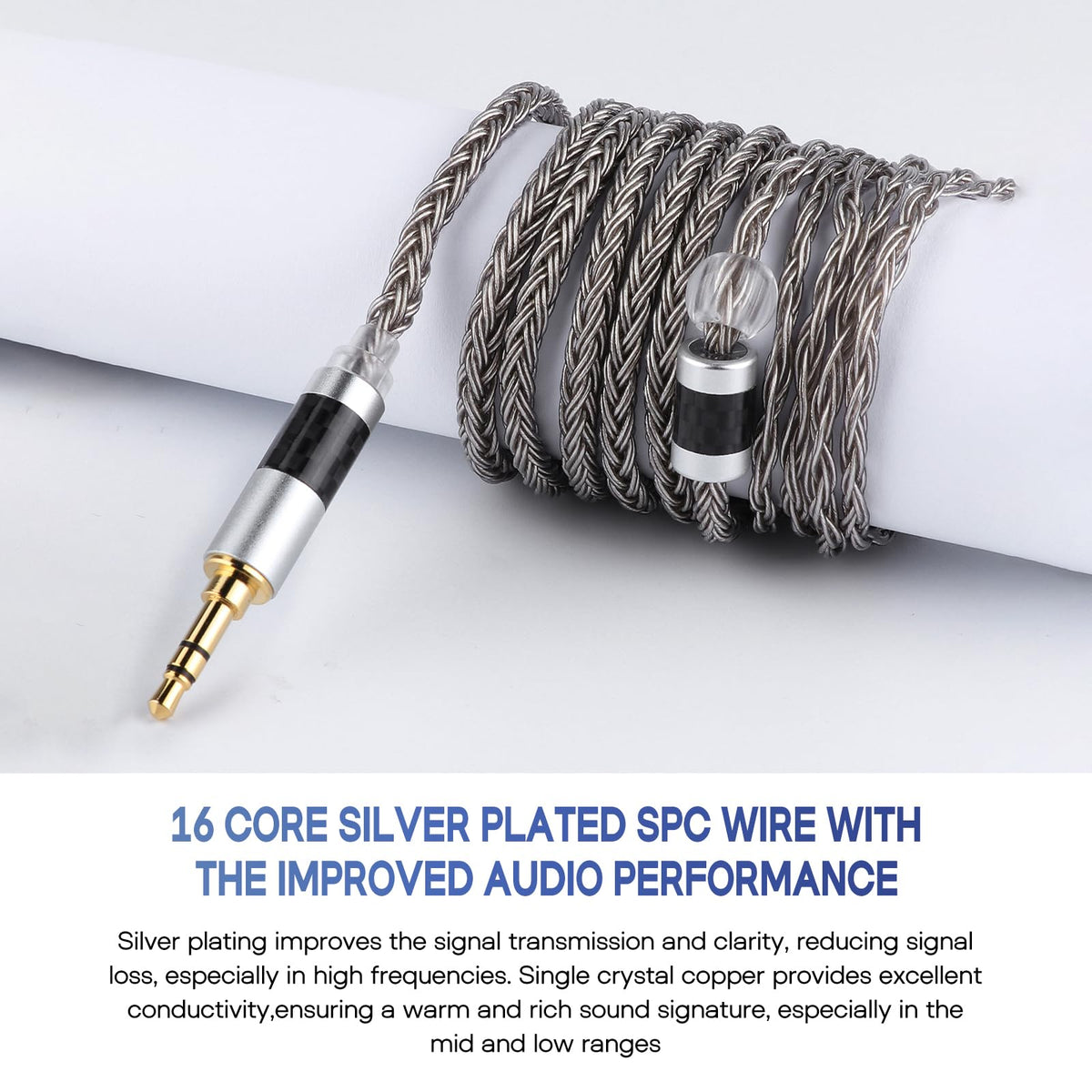 Linsoul Tripowin Zonie IEM Cable, 16 Core Silver Plated Earphone Upgraded Cords, 1.25m SPC in Ear Monitor Cable for 7hz Zero:2 Orchestra Lite Cadenza
