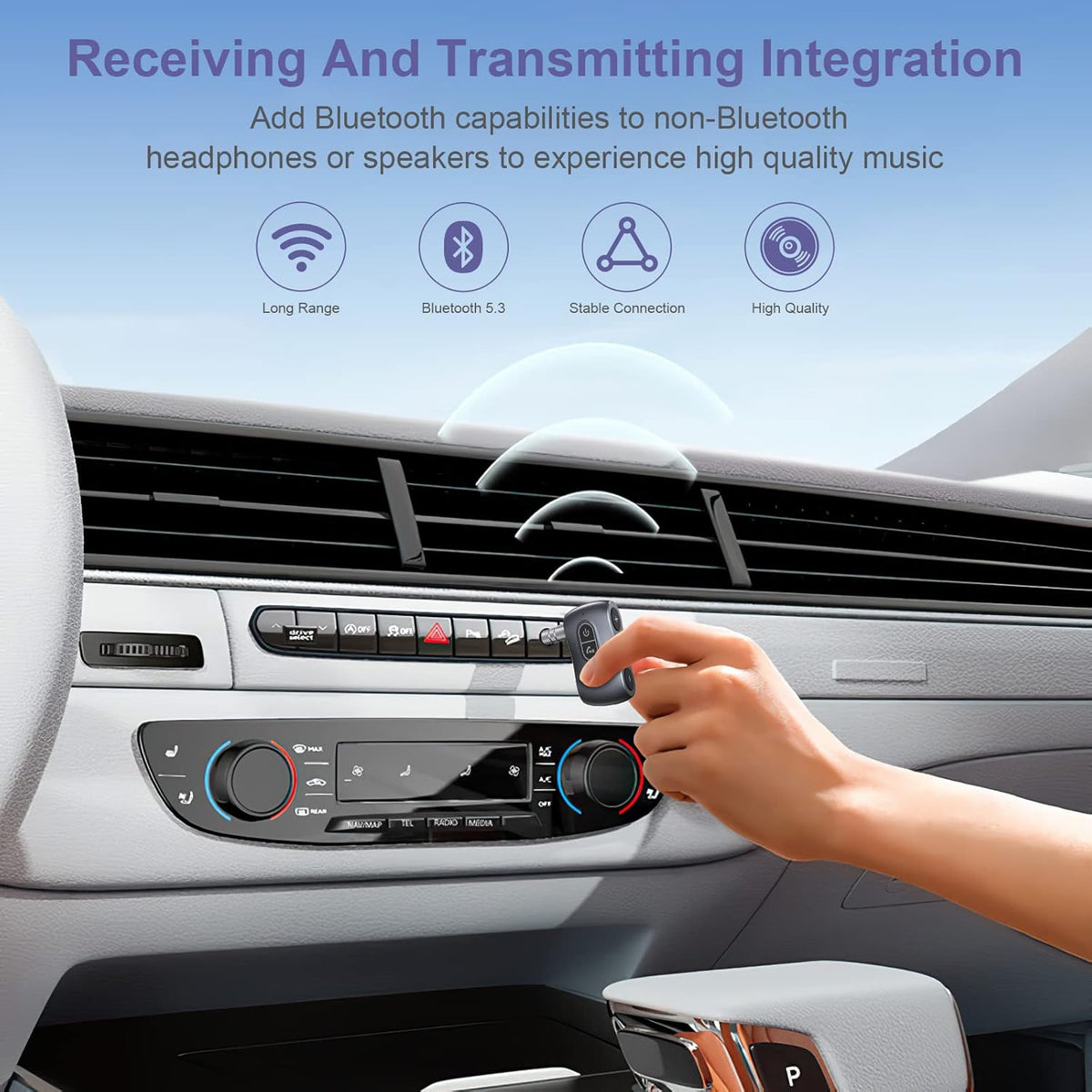 Aux Bluetooth Adapter for Car, Bluetooth 5.3 Transmitter Receiver, Portable 3.5mm Adapter for Home Stereo/TV/Headphones