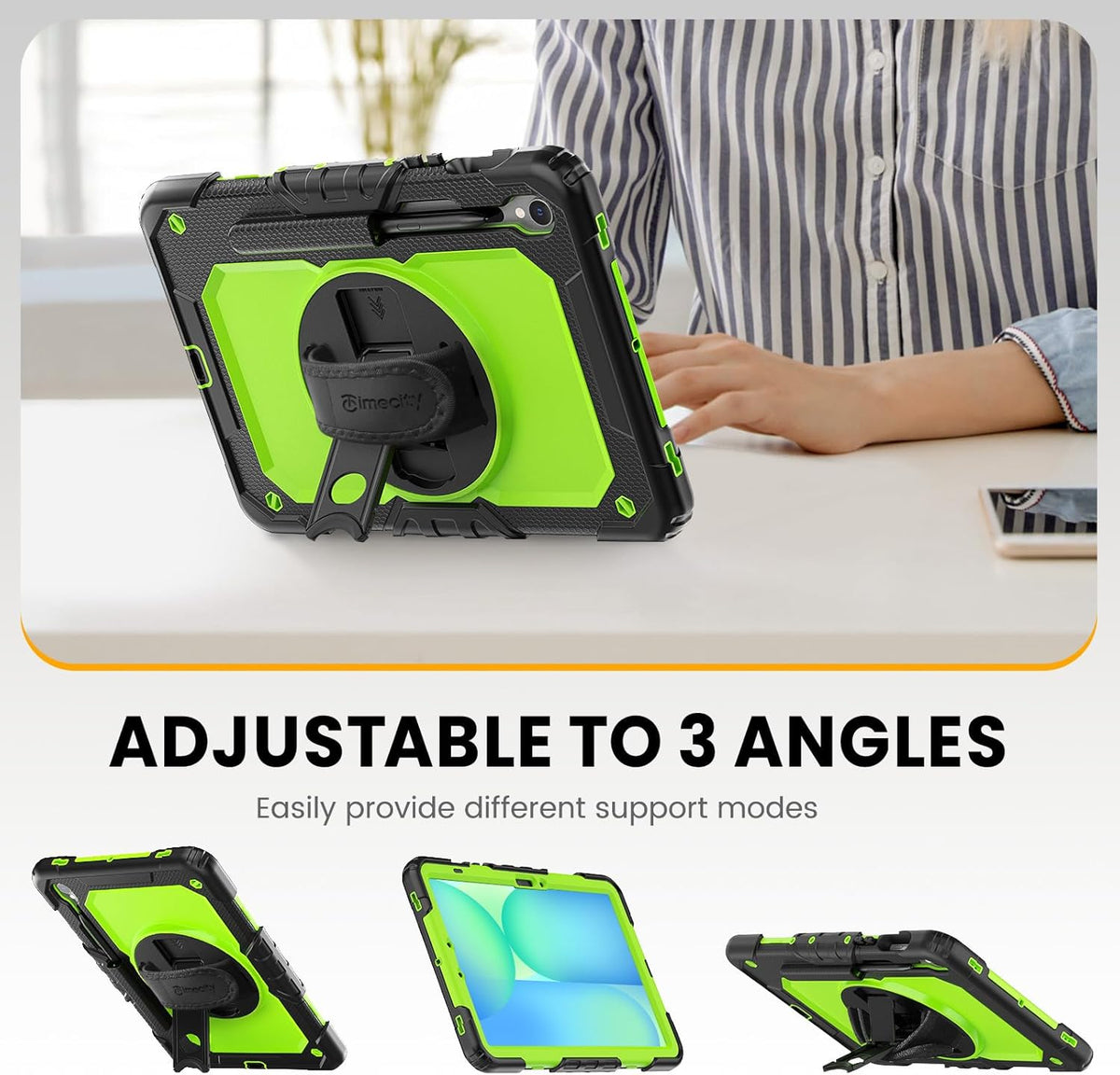 Timecity Case for Samsung Galaxy Tab S10 FE/ S9 FE 5G 10.9 Inch/ S9 11 Inch - Heavy Duty Protective Cover with Screen Protector, Rotating Stand, Shoulder Strap & S Pen Holder | Kids-Friendly, Green