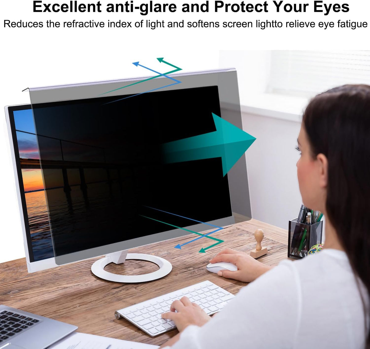 2 Pack Computer Privacy Screen Shield Compatible for 23.6/23.8/24 Inch 16:9 Widescreen Desktop Monitor - Anti Glare & Blue Light Filter - Hanging Design for Easy On/Off