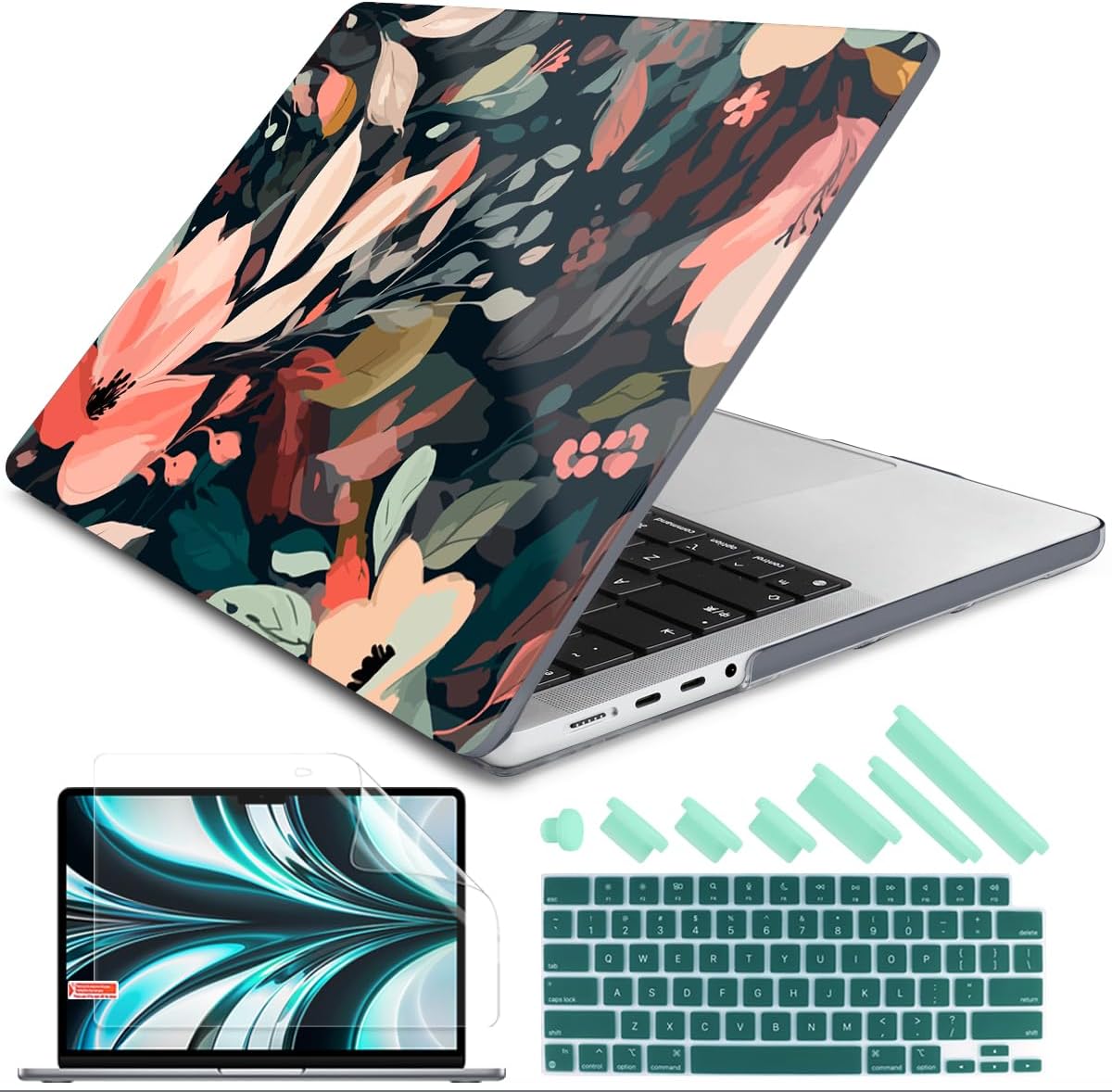 DONGKE for M4 MacBook Pro 16 Inch Case 2024 2023 2021 A3403 A3186 M3 A2991 M2 A2780 M1 A2485 Pro/Max Chip, Plastic Hard Shell Case & Keyboard Cover for Mac Pro 16 with Touch ID, Painted Florals