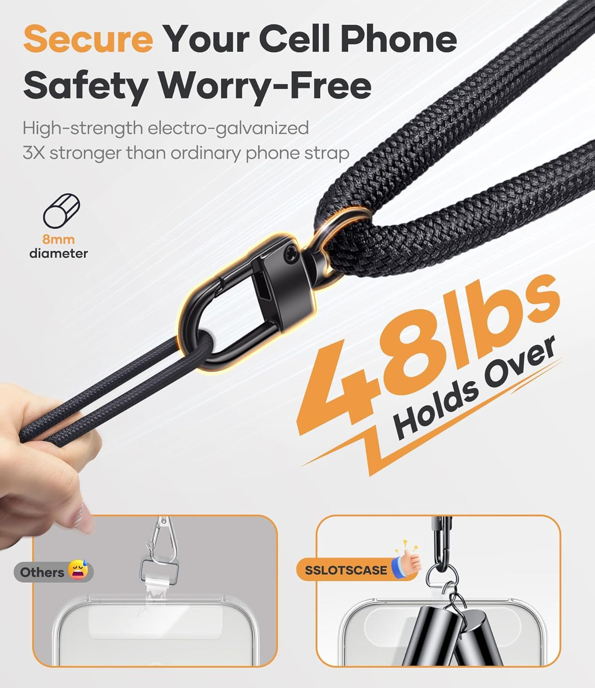 for Phone Lanyard Crossbody with 2X TPU Clear Tabs, Adjustable Anti Theft Strap, Premium Metal Buckles, Comfortable Universal Neck Wrist Lanyard for Travel Outdoor, Black