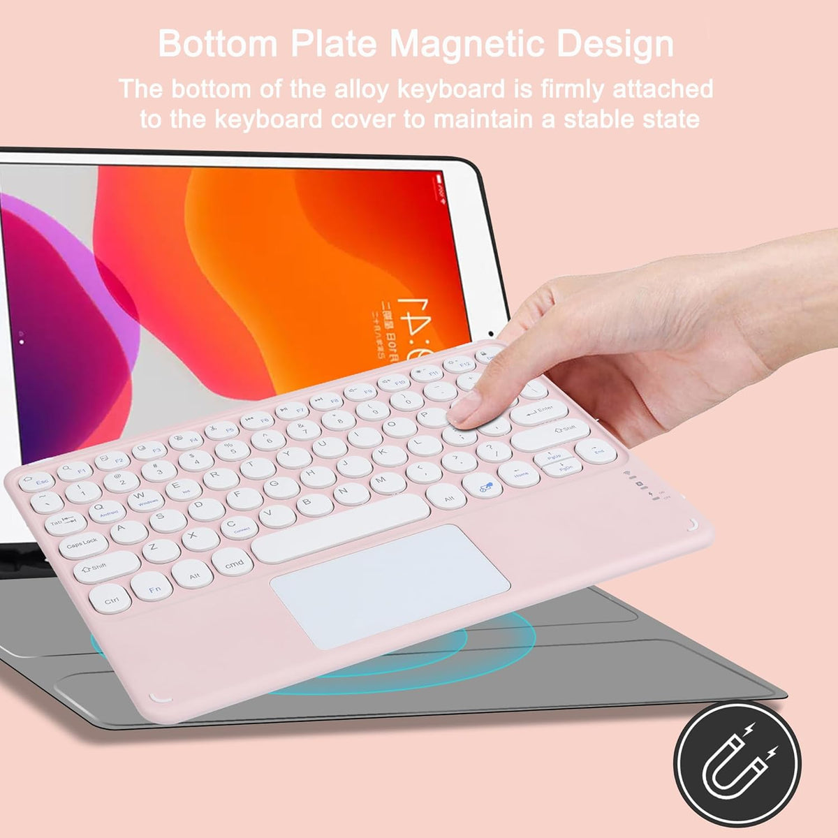 Wireless Bluetooth Keyboard with Touchpad - 10 Inch Round Key Wireless Keyboard, Rechargeable Ultra Slim Portable