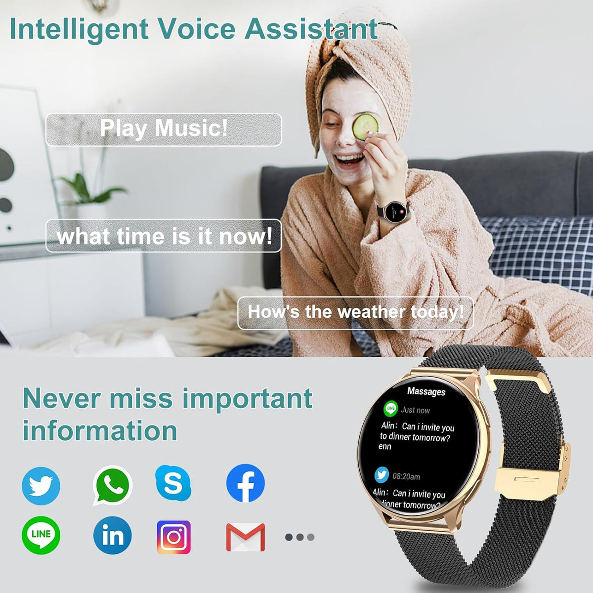 GADIXY Smart Watch for Women, 1.3" HD Touch Screen, IP68 Waterproof, AI Voice, Sleep Monitor, Heart Rate, Android iOS