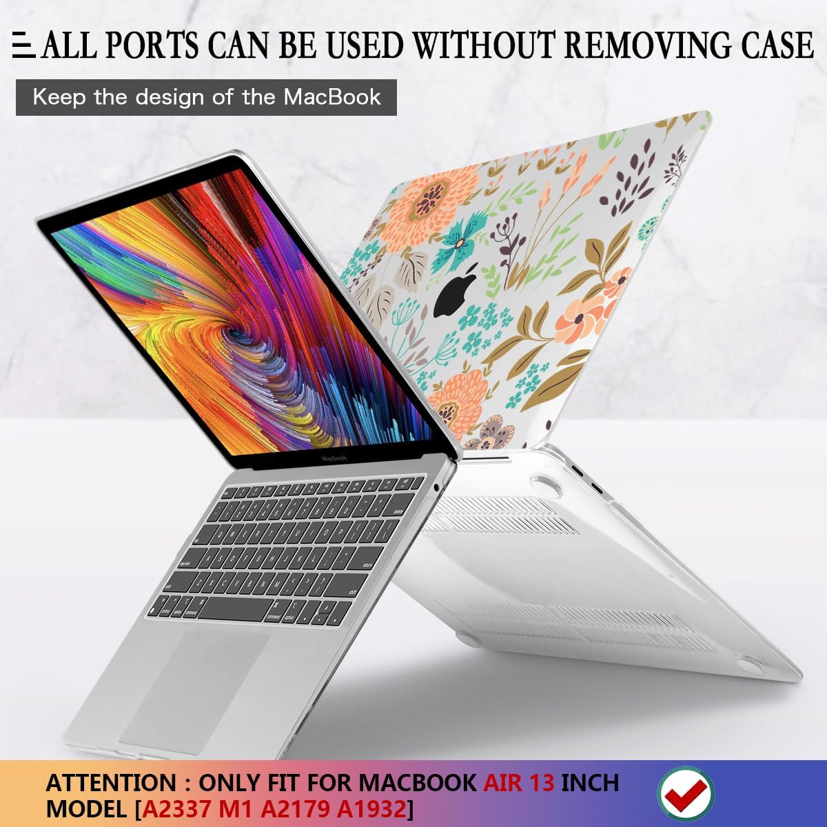 CISSOOK Case for MacBook Air 13 inch 2021 2020 2019 2018 Release Model A2337 M1 A2179 A1932, Orange Flowers Hard Shell Case with Keyboard Cover + Screen Protector for MacBook Air 13" with Touch ID