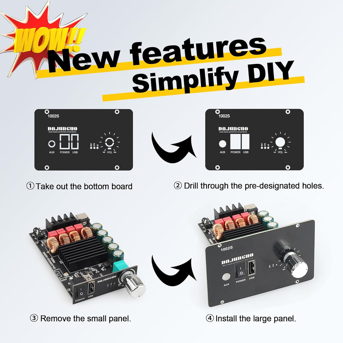 1002S 2.0 Bluetooth Amplifier Board, Dual TPA3116D2 Chips, 100W+100W Power Output