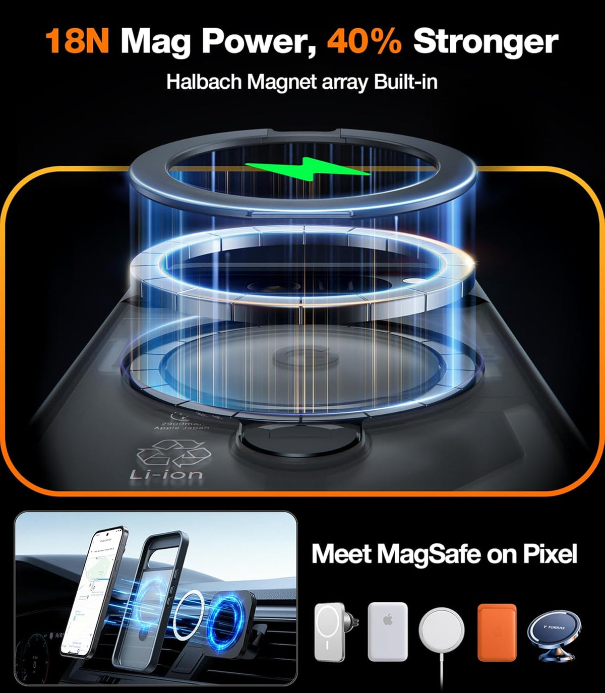 TORRAS 360° Spin Magnetic Stand for Google Pixel 9 Pro Case - 12FT Military Protection, Compatible with Magsafe,