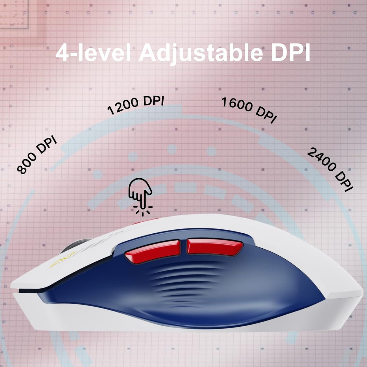 Wireless Mouse, [Upgraded] Visible Battery Display，Rechargeable Laptop Mouse Wireless 2.4G USB, 4 Adjustable DPI Levels,Optical Mouse Wireless for Laptop PC Computer,White and Blue