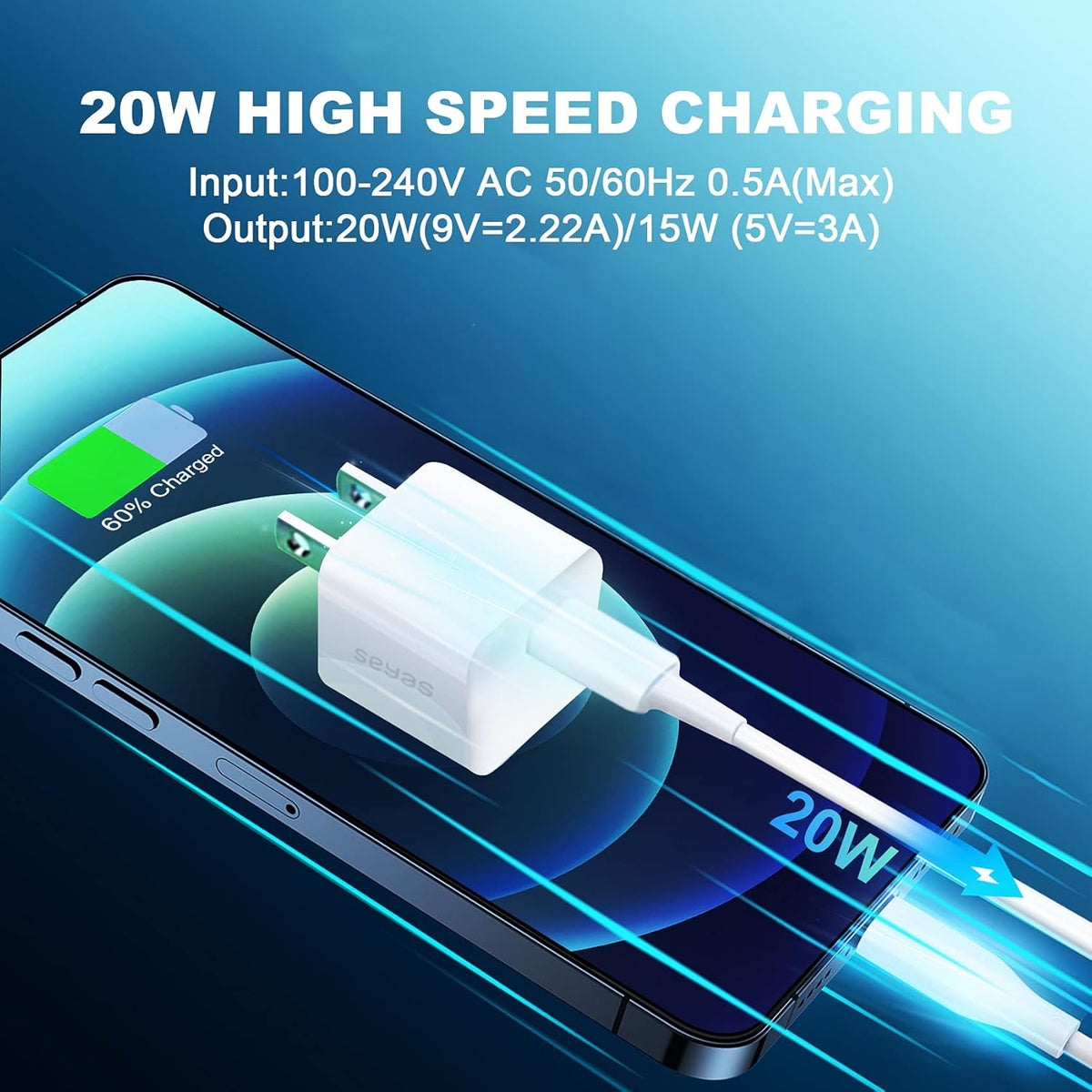 USB C Wall Charger, Seyas 20W Mini Fast Charger Type C Compatible with iPhone/iPad/Airpods/Pixel/Galaxy, 2-Pack
