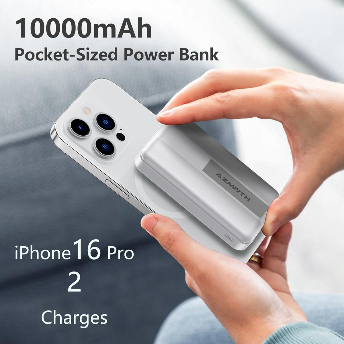 Azmuth Wireless Portable Charger with Stand, Slim 10000mAh Magnetic Power Bank for Magsafe, 22.5W Fast Charging Battery Pack with Digital Display Compatible with iPhone 16/15/14/13/12 Series