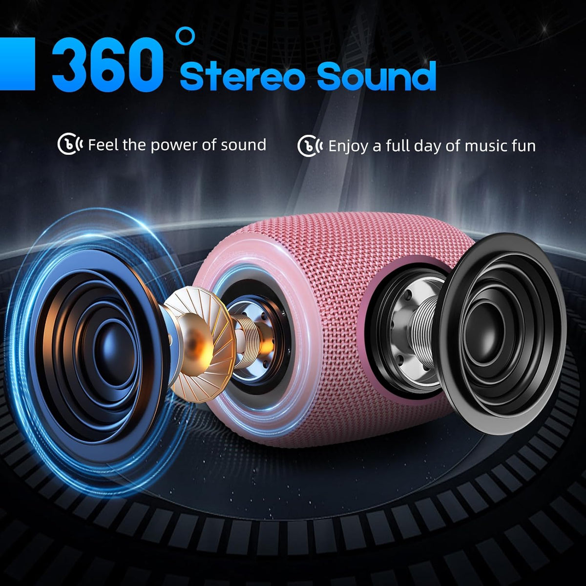 Portable Bluetooth Speaker, BT5.3 Wireless Speaker 20W Bass Diaphragms with Multi LED Light Dynamic Modes, IPX6 Waterproof 16H Playtime supports FM Mode, TF, USB for Home, Cycling, Outdoor, Beach
