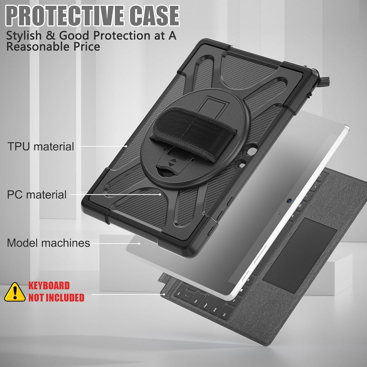ZenRich Case for Microsoft Surface Go 4/3/2/1 10.5-inch,Protective Case for Surface Go 4/3/2/1 with 360 Rotating Kickstand/Hand Strap Heavy Duty Shockproof,Compatible with Type Cover Keyboard