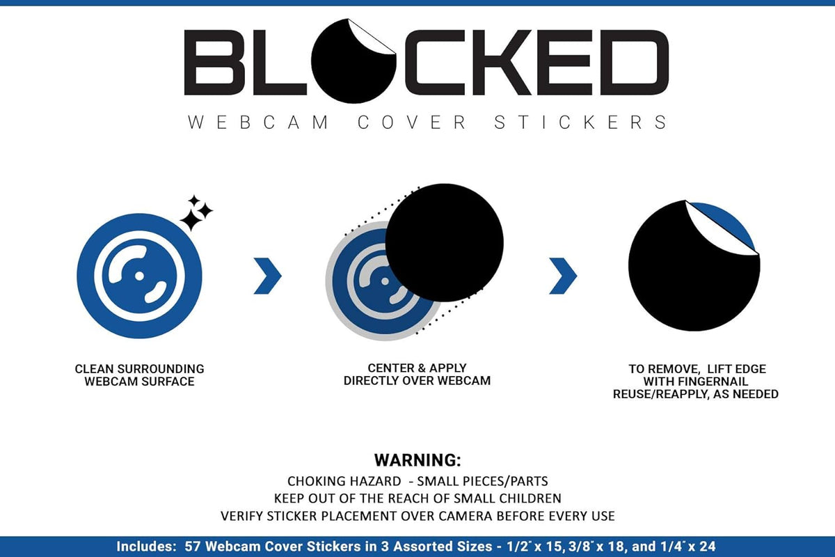 BLOCKED Stackable Webcam/Camera Vinyl Covers | 57 Low-Tack Restickable Webcam Sticker | Multiple Sizes | White 57-Pack (Ultra Glossy)