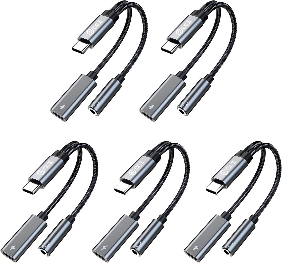 USB Type C to 3.5mm Headphone and Charger Adapter,2 in 1 USB C to Aux Audio Jack Hi-Res DAC with Charging for Earphones,Compatible with Samsung Galaxy S25/S24/S23/S22+(USB-3.5MM, 5Pack)