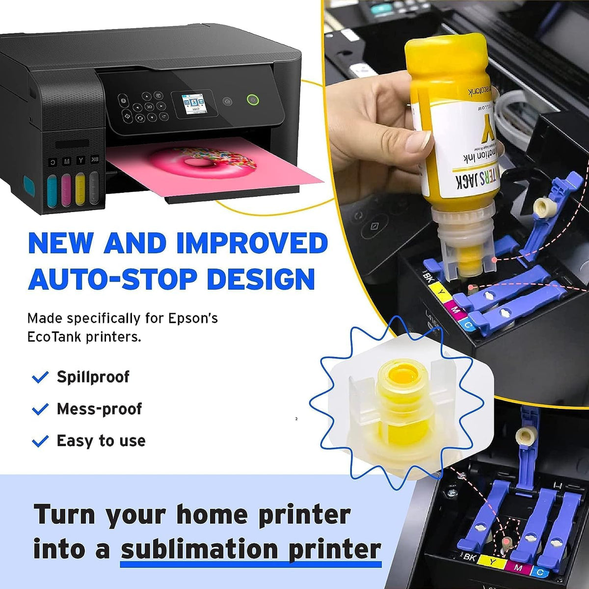 Printers Jack 700ML Sublimation Ink for EcoTank Supertank Inkjet Printer ET-2720 ET-2760 ET-2750 ET-2700 ET-3700 ET-3710 ET-3750 ET-3760 Heat Press