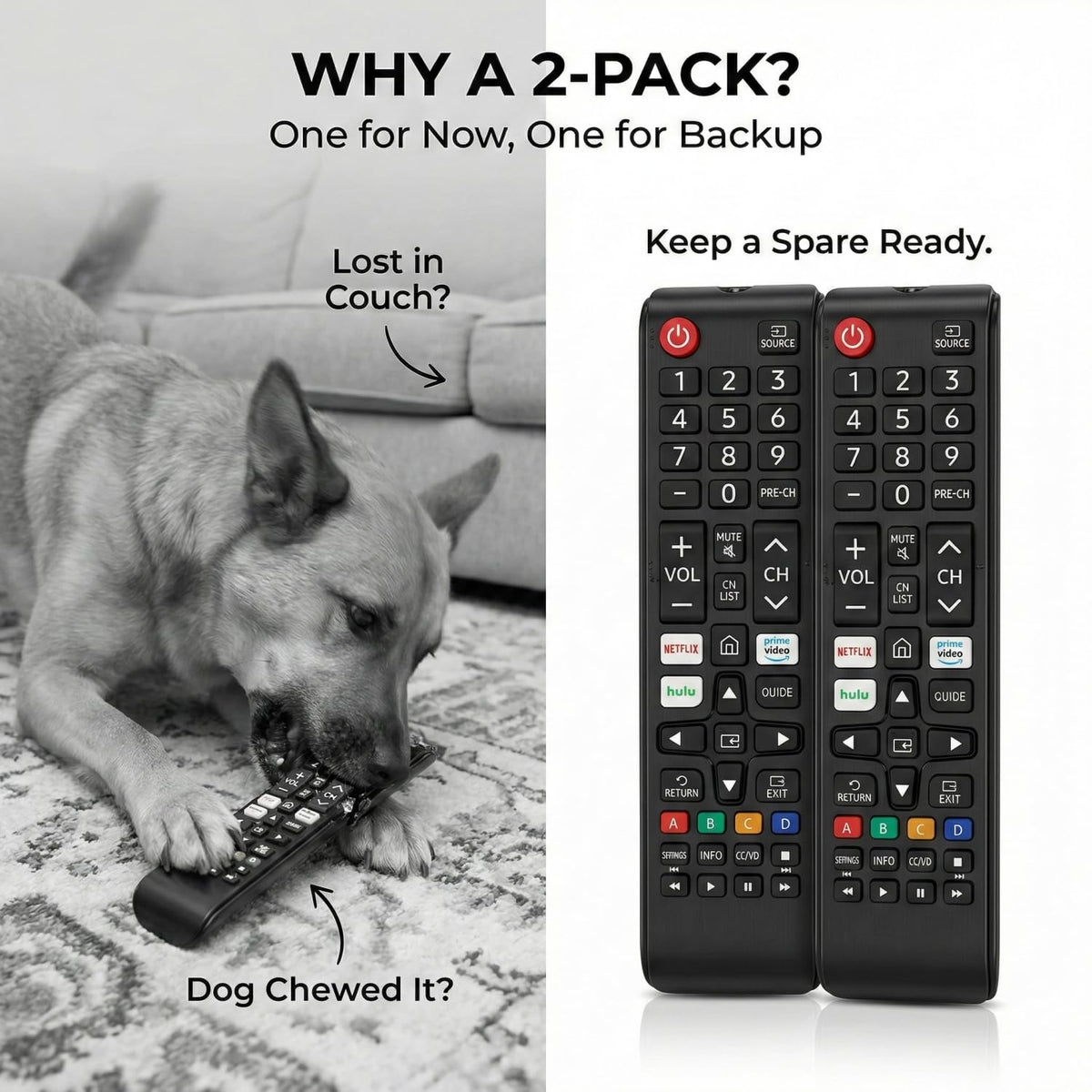 2 Pack Universal Remote for Samsung Smart TV, Zero Setup, Batteries Included, BN59 for Samsung TV Remote Control Replacement, Compatible with All