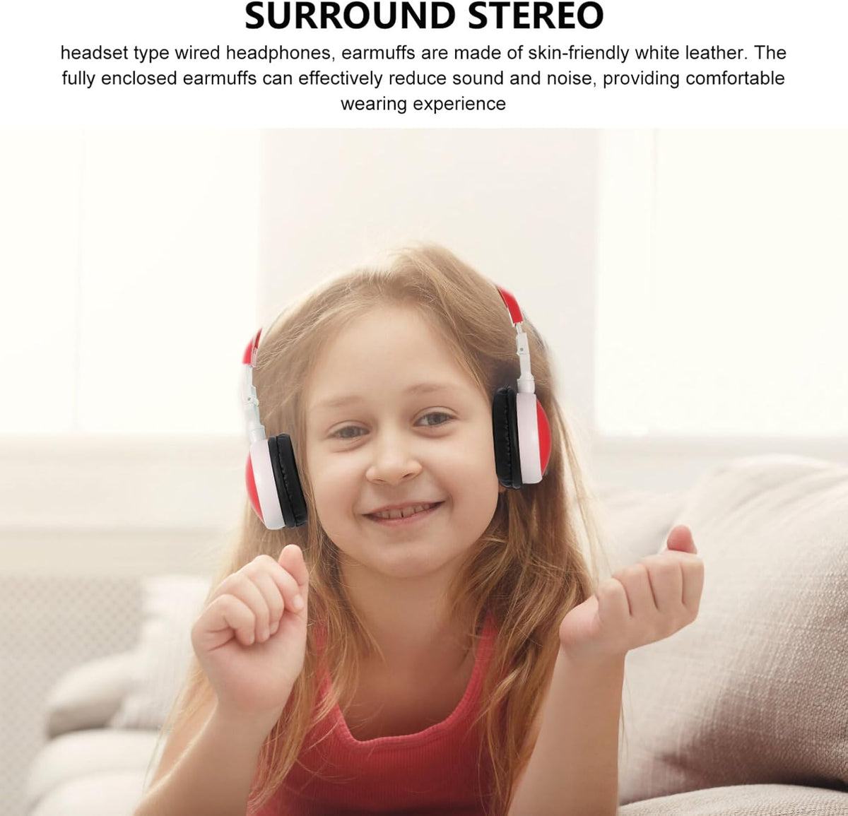 Stereo Headphones Wired, 1pc Red Foldable Earphones for Laptop, Head-Mounted Earmuffs for Boys Girls Travel