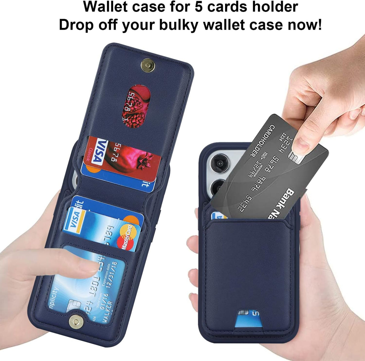 Havaya Wallet Case for iPhone 13 Pro, Magsafe Compatible with Card Holder, Detachable Magnetic Leather Cover, Blue