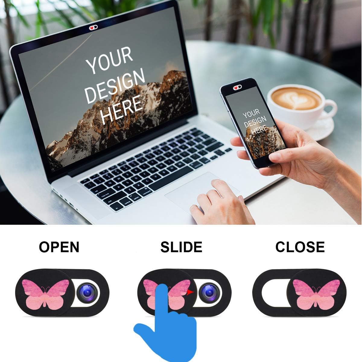 Laptop Camera Cover Slide 3 Pack Ultra Thin Slide Laptop Camera Cover for Echo Show, Smartphone, Computer, Tablet, Chromebook, PC - Butterfly
