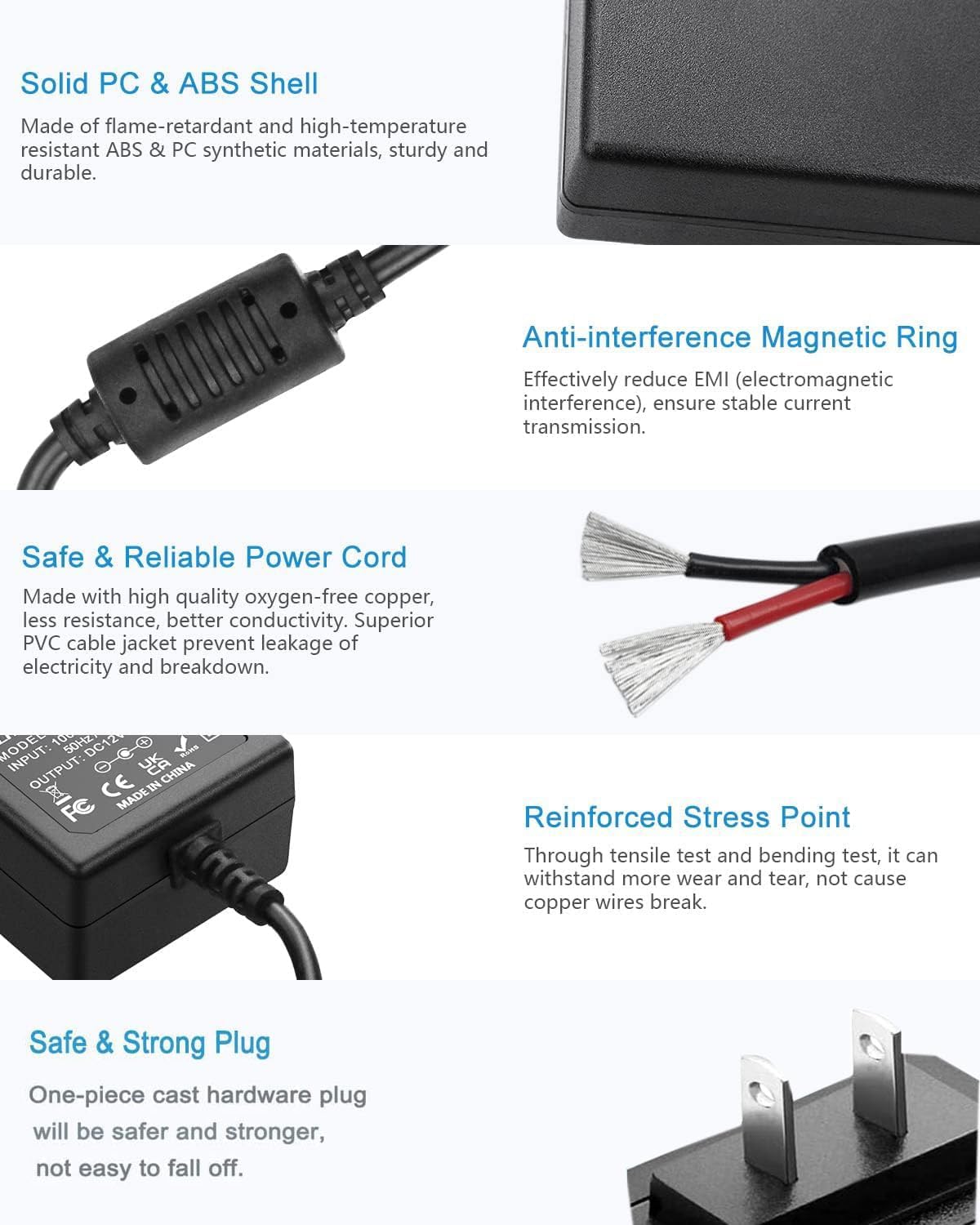 15V 2A DC Power Supply - AC 100V-240V Input to DC 15 Volt 2 Amp Adapter with 5.5mm x 2.5mm Plug and Size Tips