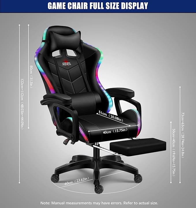 Video Gaming Chair with Speaker and RBG LightErgonomic Gaming Chair with Footrest and Massage Function90°-135° Comfortable Computer Reclining ChairAdults Teens Computer Chair.Red