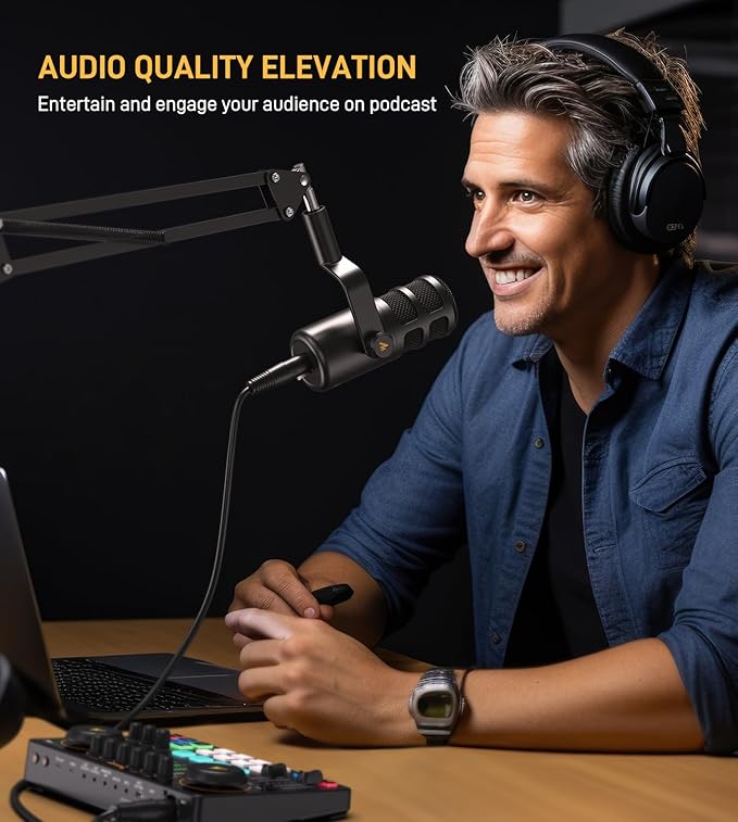 MAONO XLR Podcast Dynamic Microphone Cardioid Studio Mic Works for Audio Interface Audio Mixer for Vocal Recording Streaming Gaming Voice Isolation Technology Metal Mic with Headphones