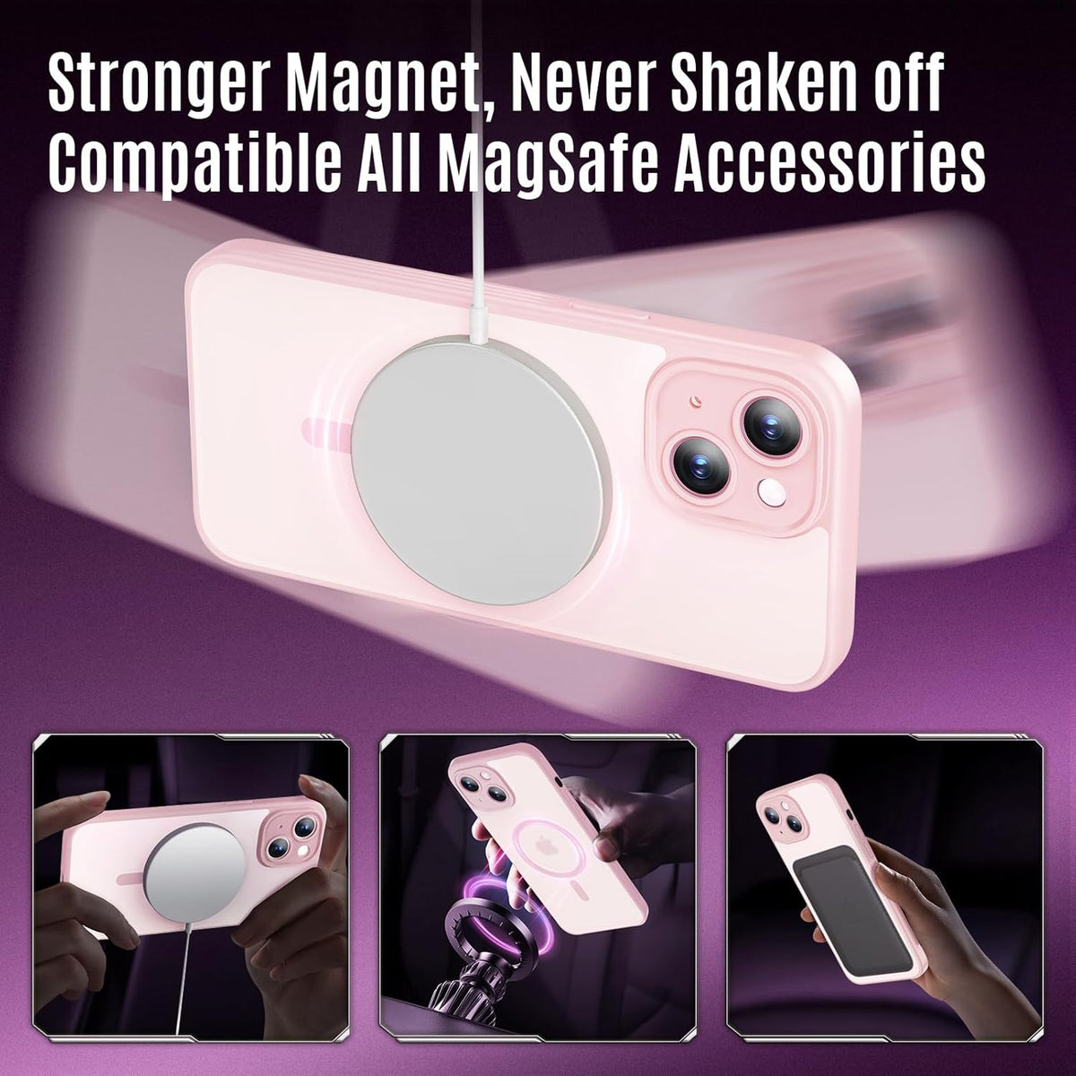 Designed for iPhone 14 Case, Compatible with MagSafe, with Privacy Screen Protectors X2, [Camera Protection] [15FT Military Drop Protection] Shockproof Phone Case, 6.1", Pink