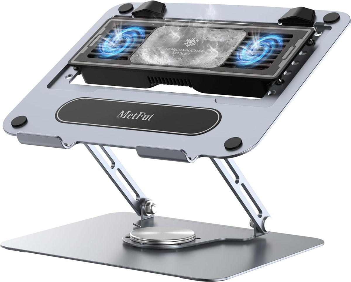 Laptop Cooling Stand with Detachable Thermoelectric Cooler, Adjustable Height & Angle, 360 Rotation Base, Carbon Steel Framework, Ultra-Quiet & Super Sturdy for up to 15.6” Laptop (Grey)