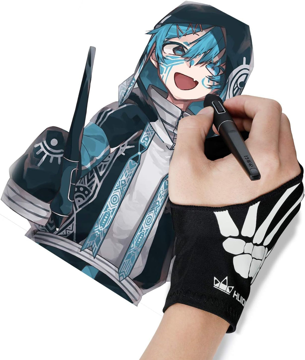 HUION Skeleton Artist Glove for Graphic Drawing Tablet Pad Monitor Painting, Paper Sketching, Suitable for Left and Right Hand