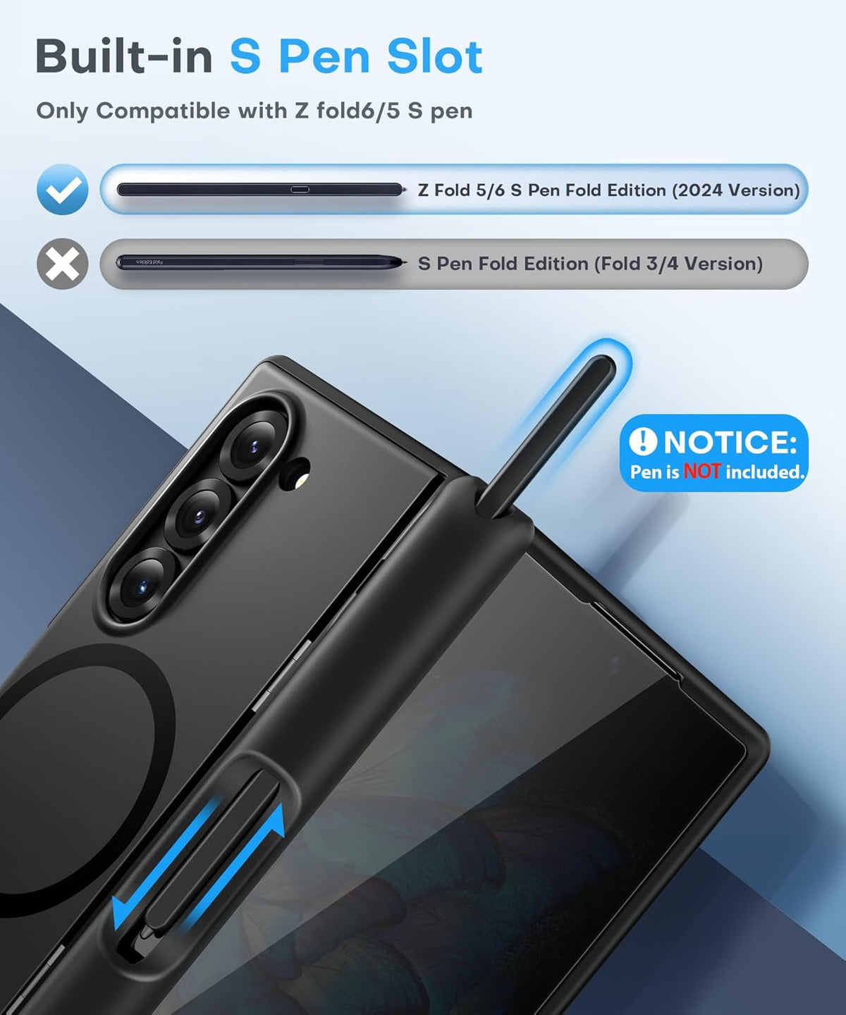 BERFY Magnetic for Samsung Galaxy Z Fold 6 Case with Privacy Screen Protector, [Compatible with MagSafe][Anti Spy]Built-in S Pen Holder & Kickstand, Full-Body Shockproof Phone Case for Z Fold 6, Black
