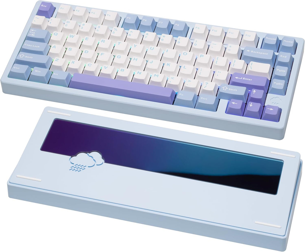 KEEBMONKEY WOBKEY Rainy 75 CNC Aluminum HMX/JWK/Cocoa Switches Triple-Mode Connectivity Mechanical Keyboard with Superior Acoustics, RGB/PP/Gradient Glass/3500mAh/Violet Switch (Standard - Blue)