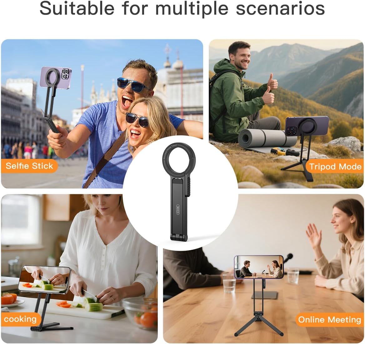 Magnetic Phone Tripod Stand for iPhone,Adjustable and Foldable Mini Pocket Tripod,Strong Magnet Selfie Stick Stand for iPhone 16/15/14/13/12 and Mag Safe Cases