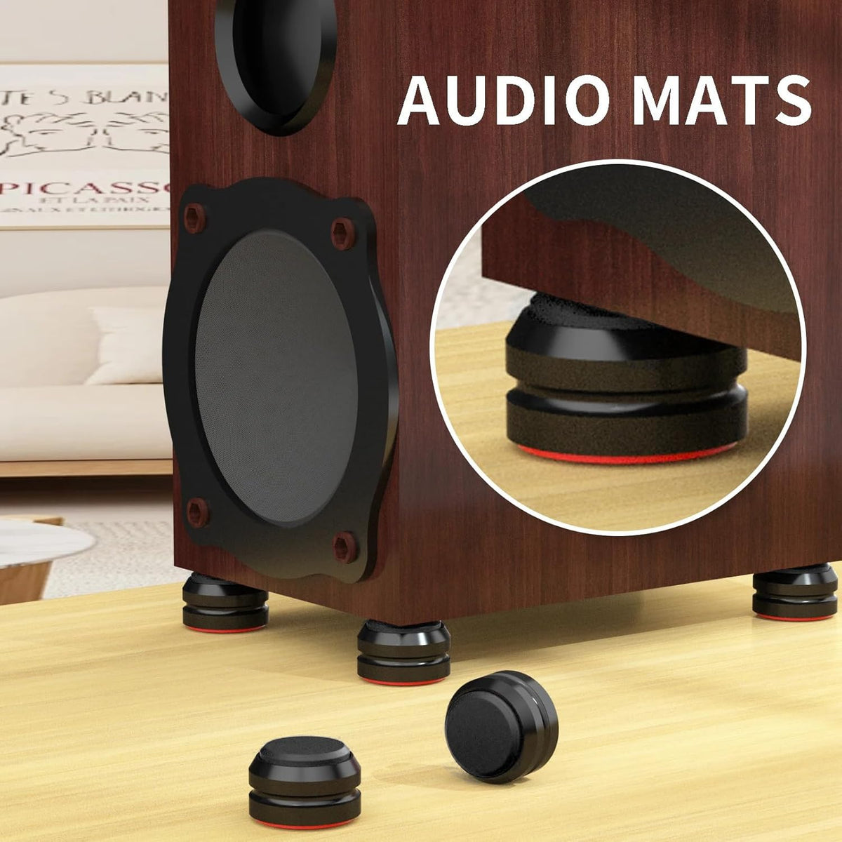 Preffair Audio Speaker Aluminum/Silicone Isolation Feet Turntable Damper Vibration Stopper Stand Absorption Shock Pad for Amplifier Preamp DAC Devices 4Pcs (Black, 1.73"x1.18")