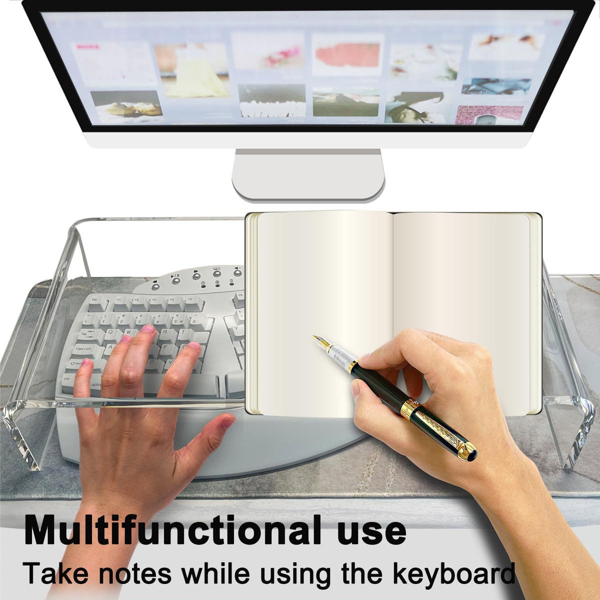 Clear Acrylic Monitor Stand Riser 20", Laptop Keyboard Cover cat Proof, Keyboard Protector Anti-Cat Prevent Cats from Touching Keyboard, Clear Monitor Riser for Keyboard Storage