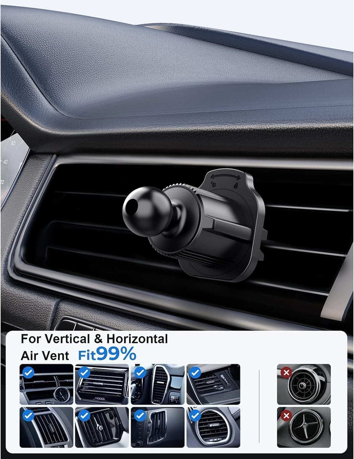 Gryshanyun Black Universal Car Air Vent Phone Mount, 17mm Ball Joint Clip Holder, Most Car Bracket Universal Air Vent Clip for Phone Cellphone Holder