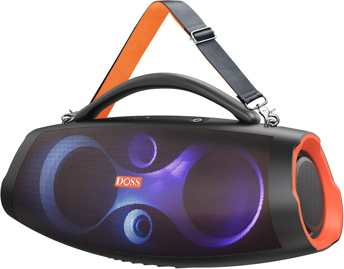 DOSS Extreme Boom Pro D200 240W Peak Outdoor Speaker, Punchy Bass, 26H Playtime, Beat-Synced Light, BT5.4, Stereo Pairing, IPX6 Waterproof for Camping, Beach, Tailgate Party-Orange