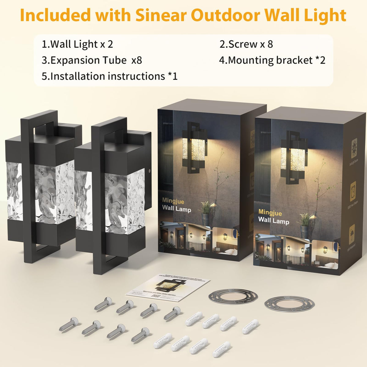 sinear 5000LM LED Outdoor Wall Light, 3000K Porch Lights Outdoor with IP66 Waterproof for Outdoor Decor, Matte Black Outside Wall Mount Lights