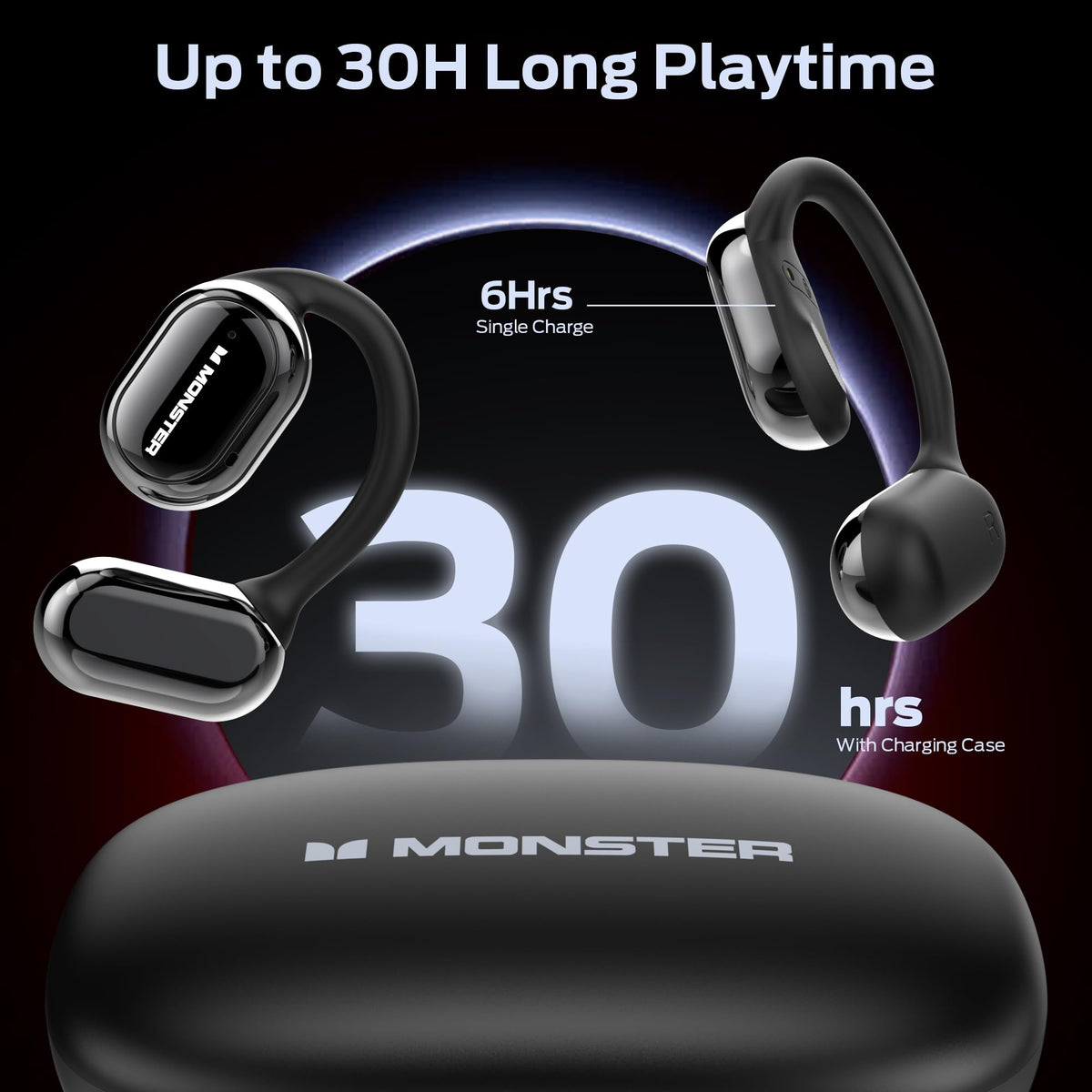 Monster Open Free AC100 Open Ear Bluetooth 5.3 Headphones, Wireless Earbuds with Earhooks, Immersive Stereo Sound by 16mm Large Driver, Clear Calls
