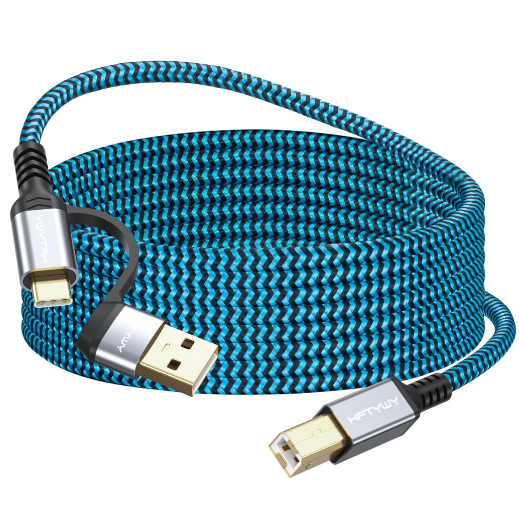 Hftywy 20FT 2-in-1 Printer Cable, Type C and USB A to B Printer Cable Compatible with MacBook Pro, HP, Canon, Epson