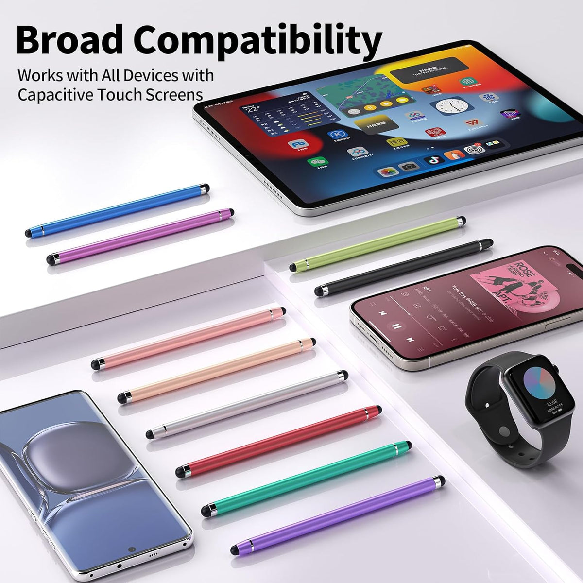 Stylus Pen for Touchscreen,2 in 1 High Precision and Sensitivity Stylus,Stylus Pen for iPad/iPhone/Android/Samsung Smartphone and Tablets,Compatible with All Touch Screens(10 Colors Stylus)