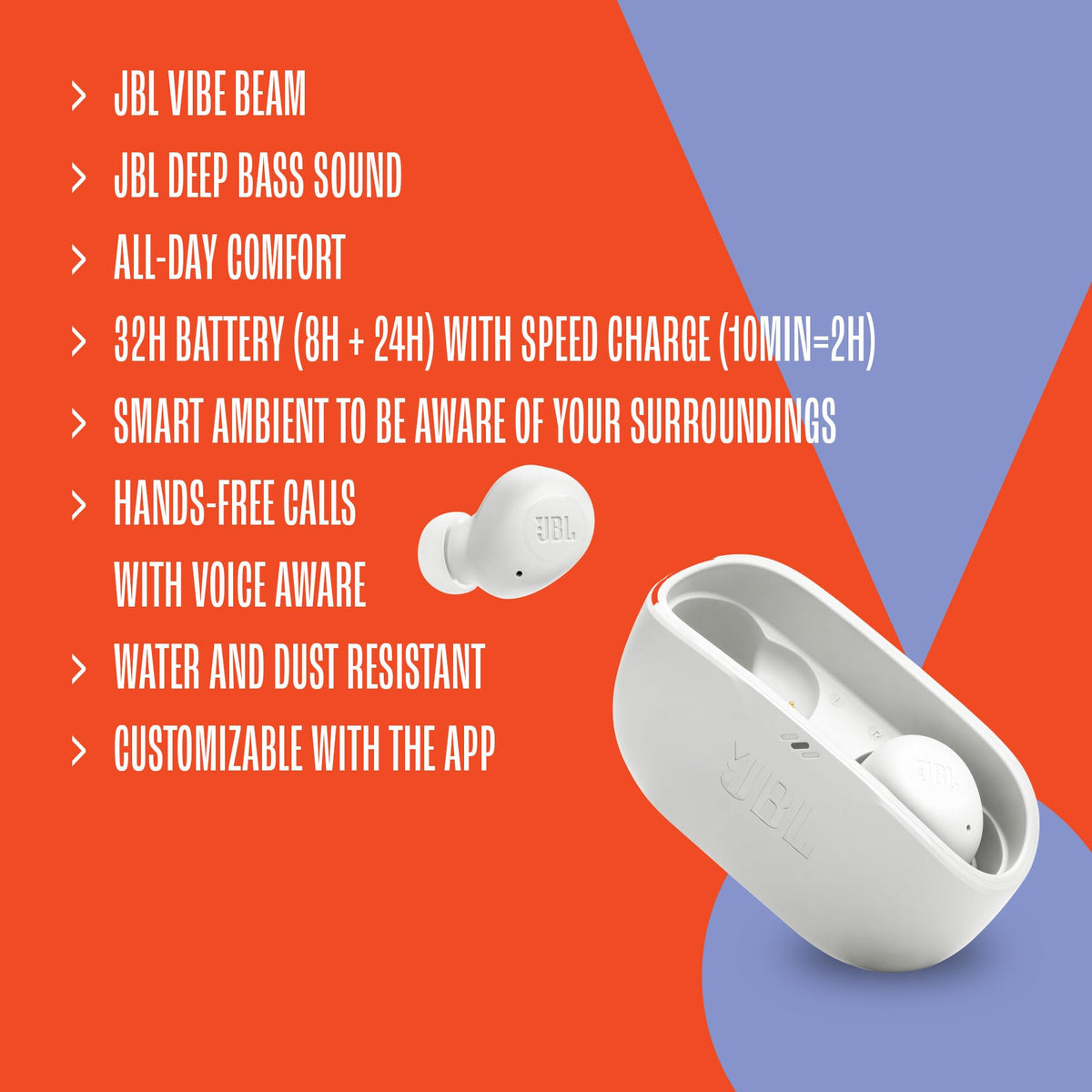 JBL Vibe Buds - True Wireless Earbuds, Smart Ambient, VoiceAware, Up to 32 total hours of battery life with speed charging, Water and dust resistant