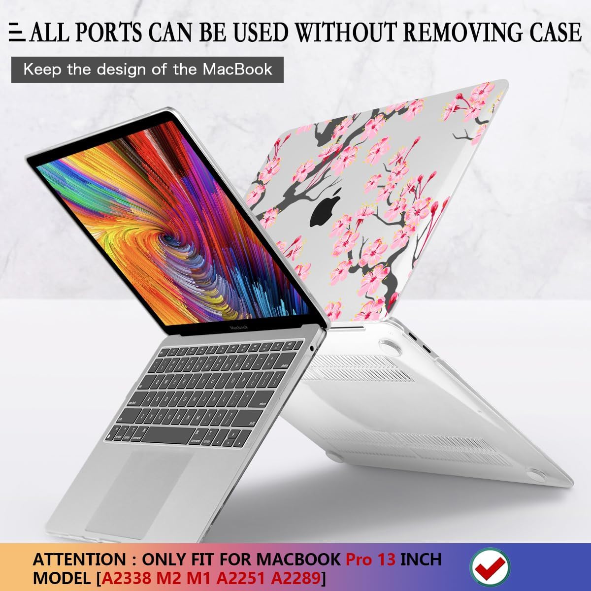 CISSOOK Hard Shell Case for MacBook Pro 13 inch A2338 A2289 A2251 2025-2020 Released, Cherry Floral Beauty Cover with Keyboard Cover and Screen Protector for MacBook Pro 13 M1 M2 - Cherry Blossoms