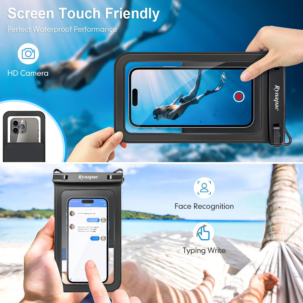 Double Space Waterproof Phone Pouch, 2 Pack Waterproof Phone Case with Lanyard for iPhone 16 15 Pro Max Galaxy S23 Pixel 7a up to 8.5’’, Cellphone Dry Bag for Beach Vacation Travel Cruise Essentials