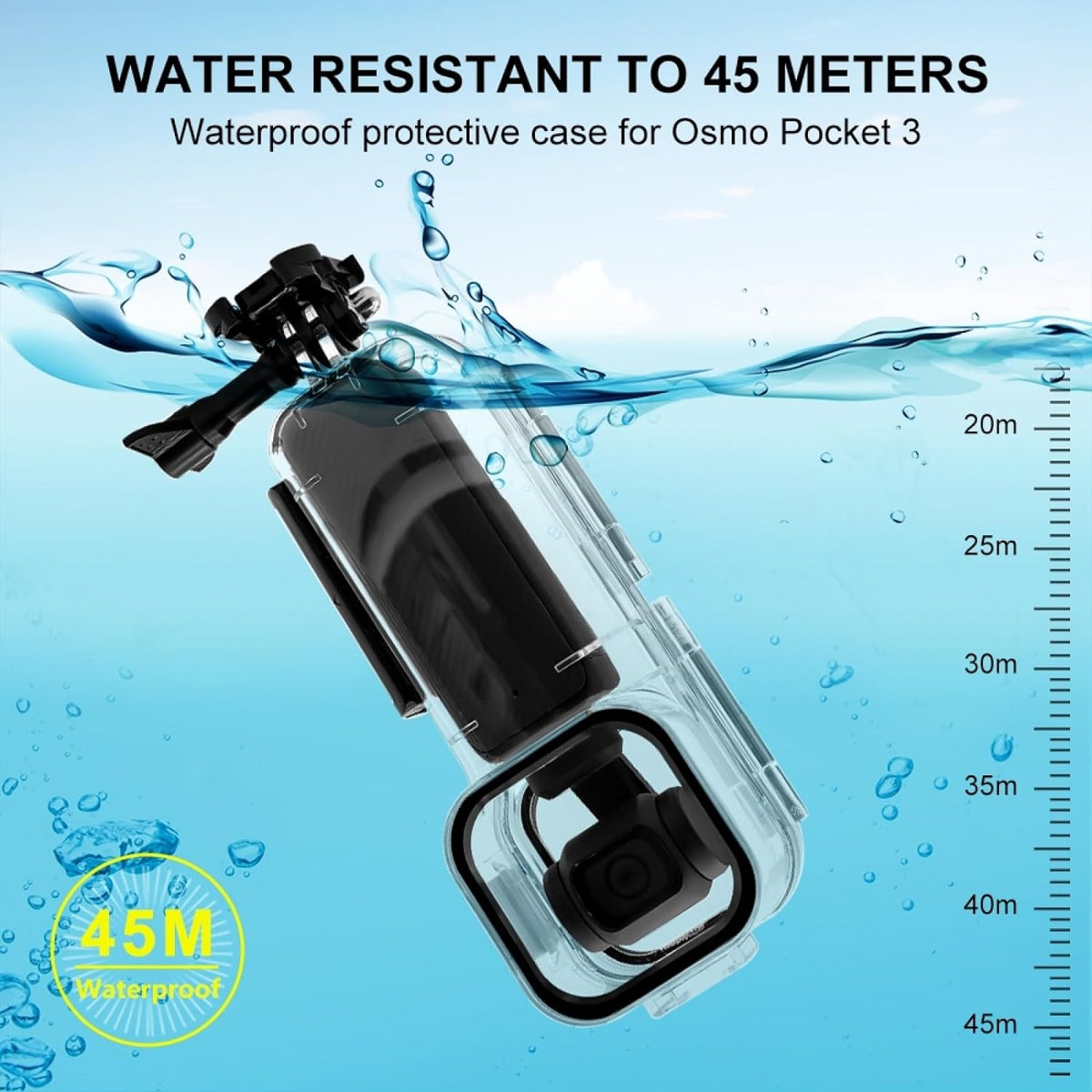 PULUZ 45M/147FT Diving Case for DJI Osmo Pocket 3 Underwater Waterproof Case Housing Shell for Osmo Pocket 3 Action Camera Protective Cover Accessories for Diving Surfing Swimming Skiing