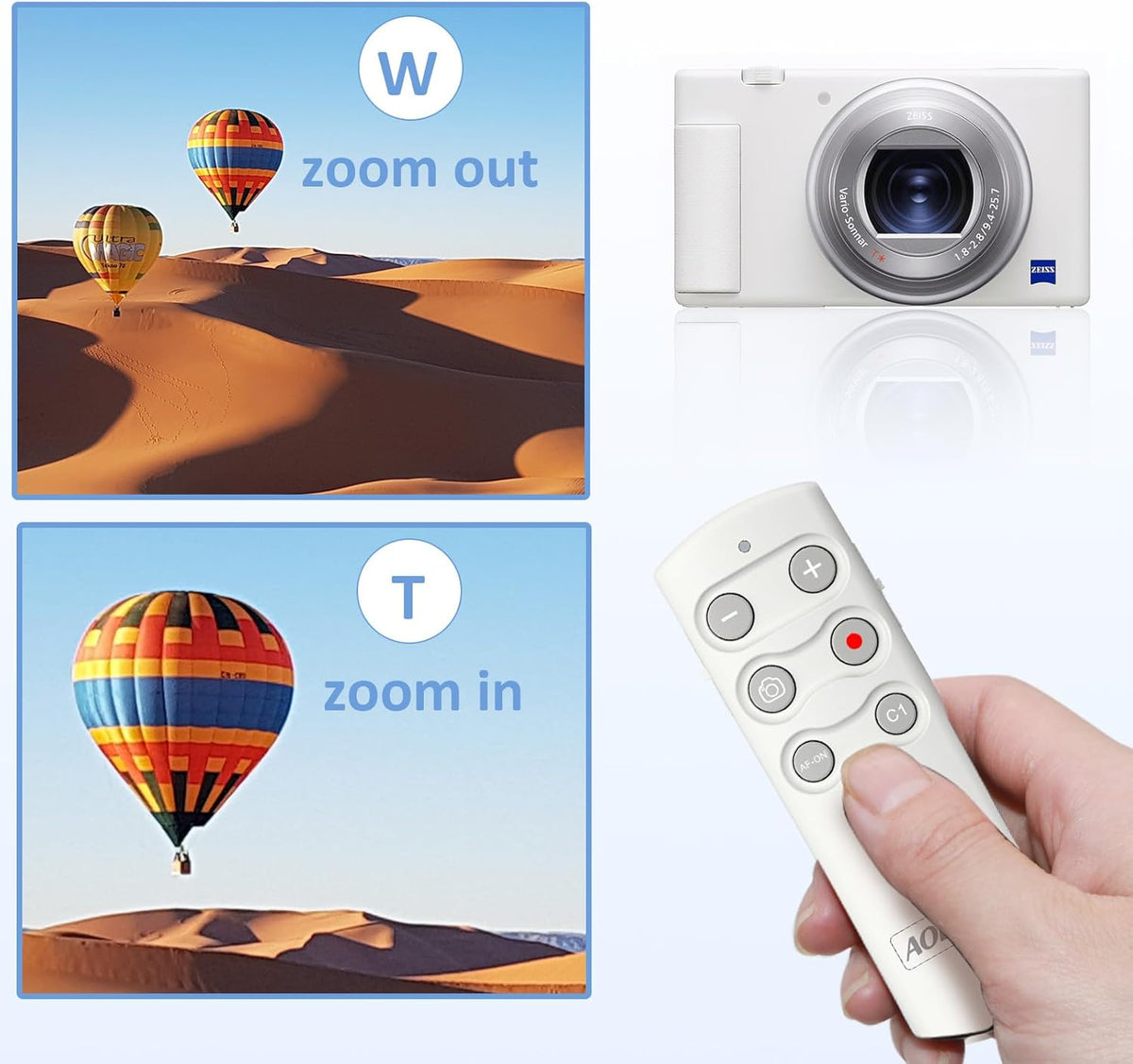 AODELAN Wireless Camera Remote Control,Shutter Release Compatible with Sony ZV-E10, FX3,A1,a6100, a6400, a6600, a7C, a7 III, a7R III, a7R IV, a9, DSC-RX0 II, DSC-RX100 VII, ZV-1; Replace Sony RMT-P1BT