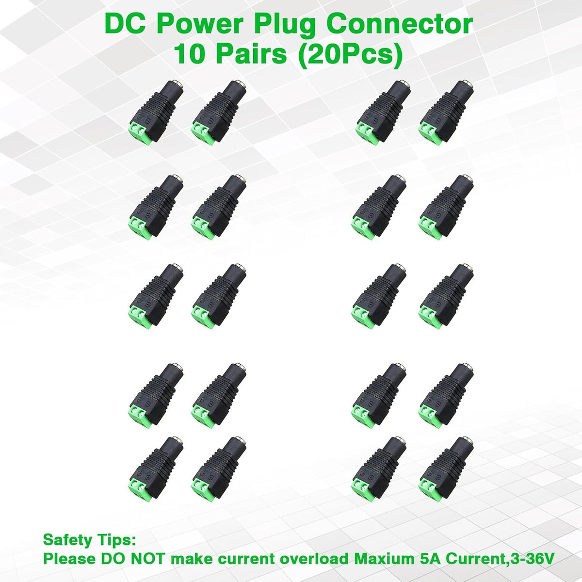 20Pcs Female 12V DC Power Connector, 5.5mm x 2.1mm Barrel Adapter for LED Light Strip CCTV Security Camera Monitoring