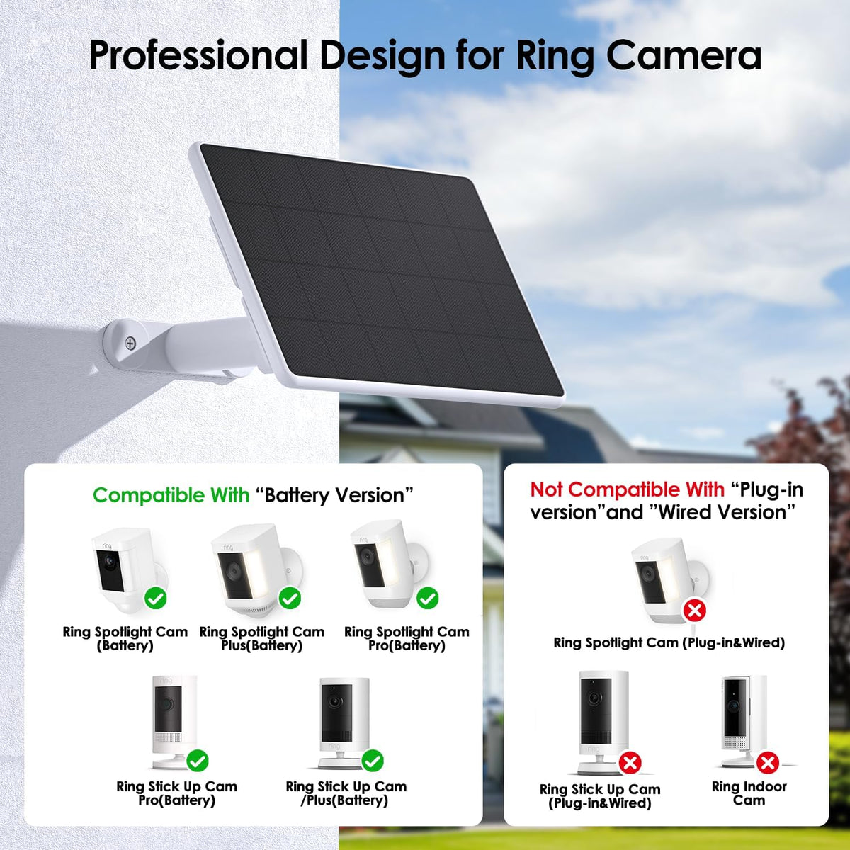 6W Solar Panel for Ring Spotlight Cam Battery & Stick Up Cam Battery, High-Efficiency Solar Charger with 360° Adjustable Retractable Bracket & 10ft Cable