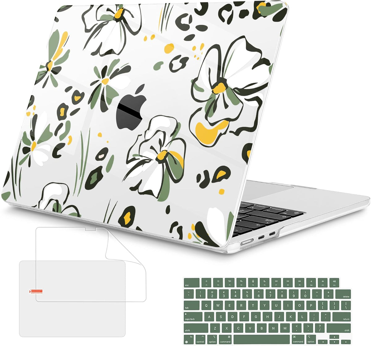 Mektron Compatible with M4 MacBook Air 15 inch Case 2025 A3241 2024 2023 M3 A3114 A2941 M2 Liquid Retina Display Touch ID, Plastic Hard Case & Keyboard Skin & Screen Protector - Abstract Floral C346