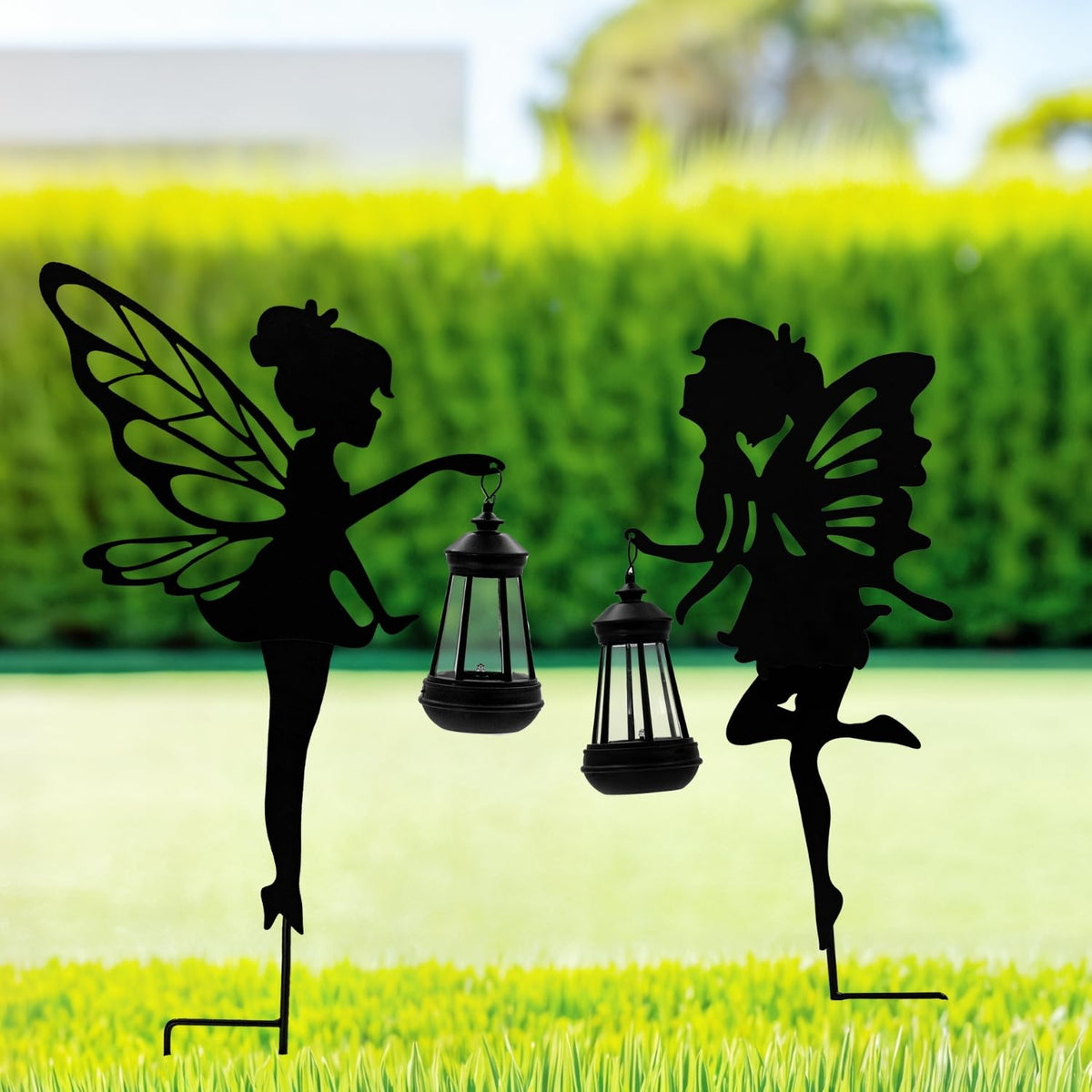 Quterhero Solar Fairy Garden Decor Lights, 2 Packs, Metal Hanging Lanterns with Warm Solar Glow - Exquisite Gifts for Women, Mom, Friends (Fairy